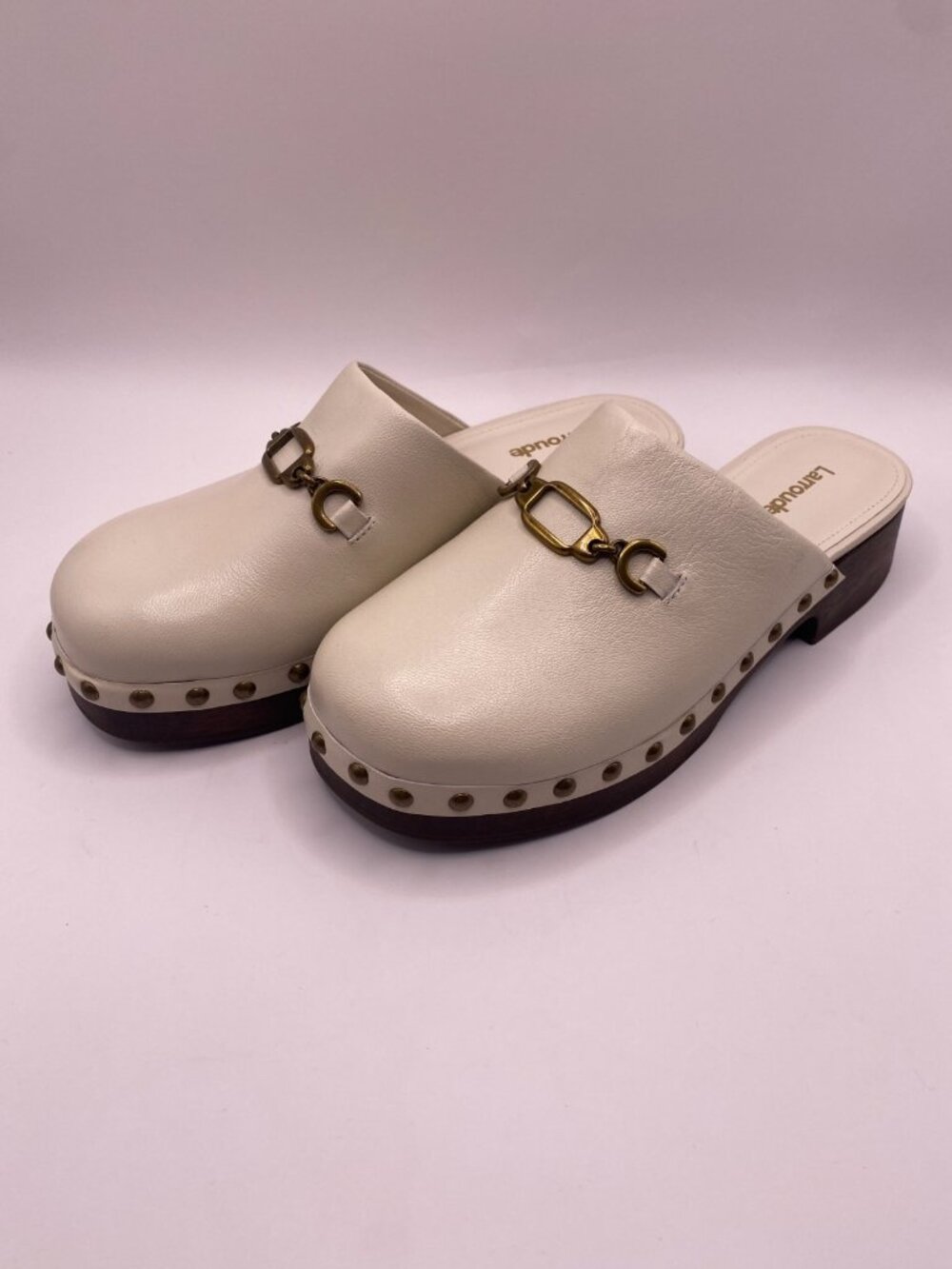 Larroudé Women Zuzi Ivory Leather Clog Bit Mule Sz 6